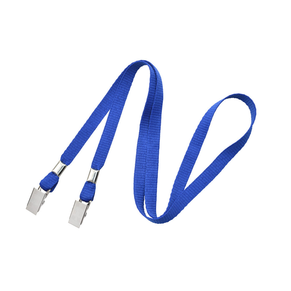 3/8'' Royal Blue Flat Opened-ended Lanyard w/ Two Bulldog Clips 