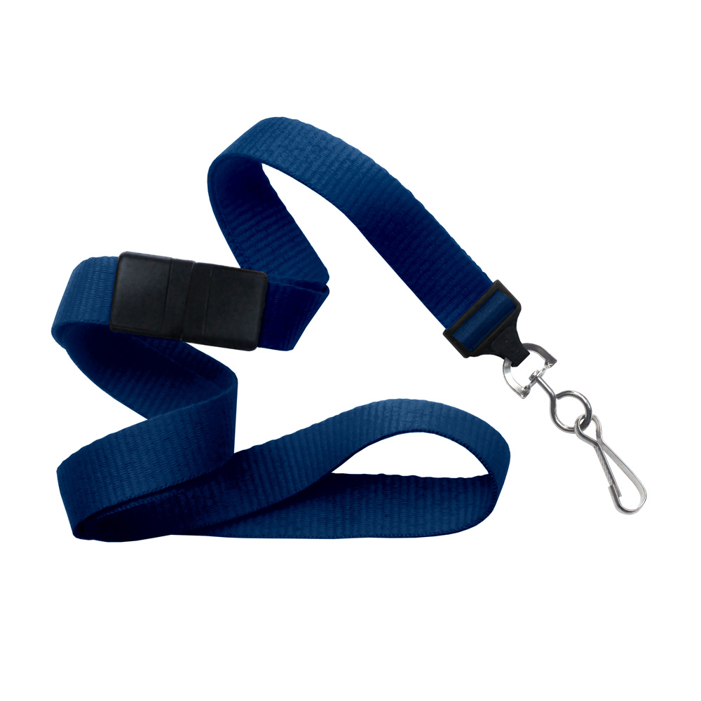 5/8'' Navy Blue Flat Braid Lanyard with Black Safety Breakaway & Swivel Hook 