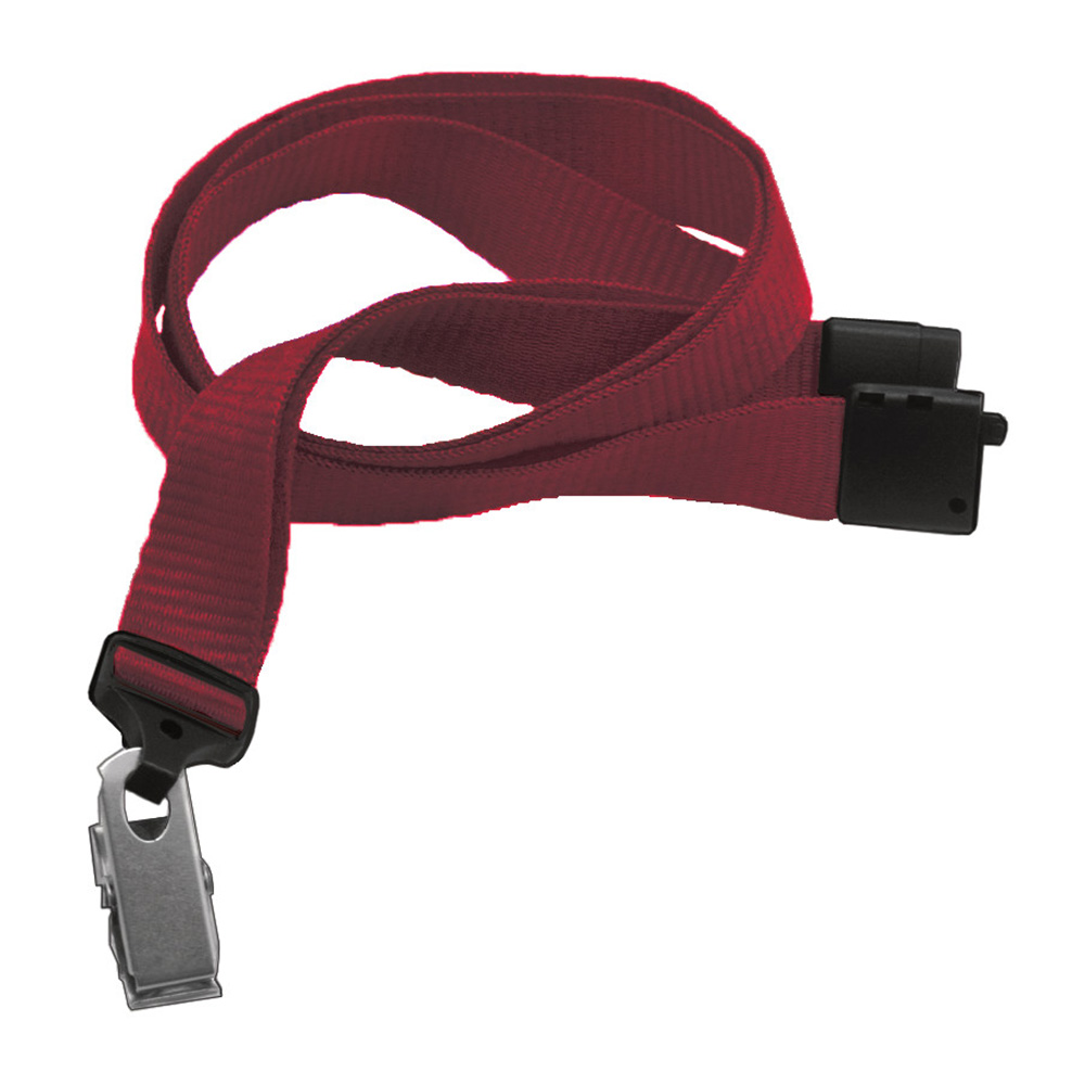 5/8'' Maroon Flat Braid Lanyard with Black Safety Breakaway & Bulldog Clip 