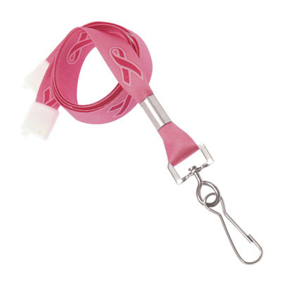 5/8'' Flat Breast Cancer Awareness Lanyard w/ Safety Breakaway & Swivel Hook 