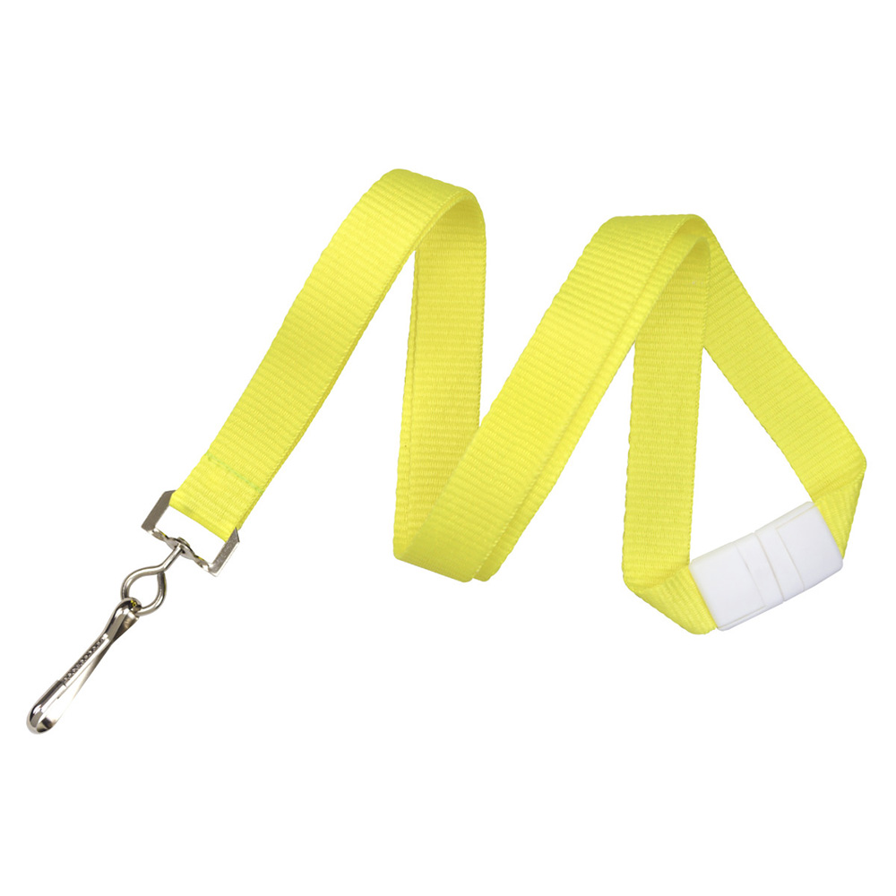 5/8'' Neon Yellow Flat Braid Lanyard w/ Safety Breakaway & Swivel Hook 