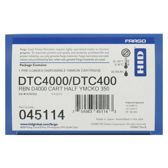 Fargo Half Panel YMCKO Color Ribbon - 45114