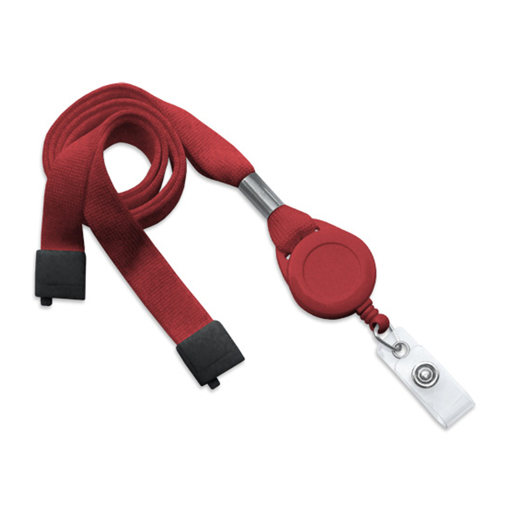 5/8'' Red Flat Tubular Lanyard with Round Badge Reel & Clear Vinyl Strap - Breakaway 