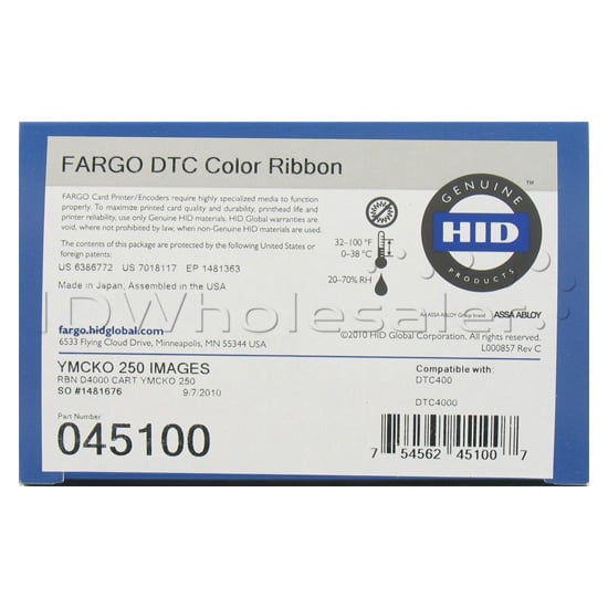 Fargo YMCKO Color Ribbon - 45100