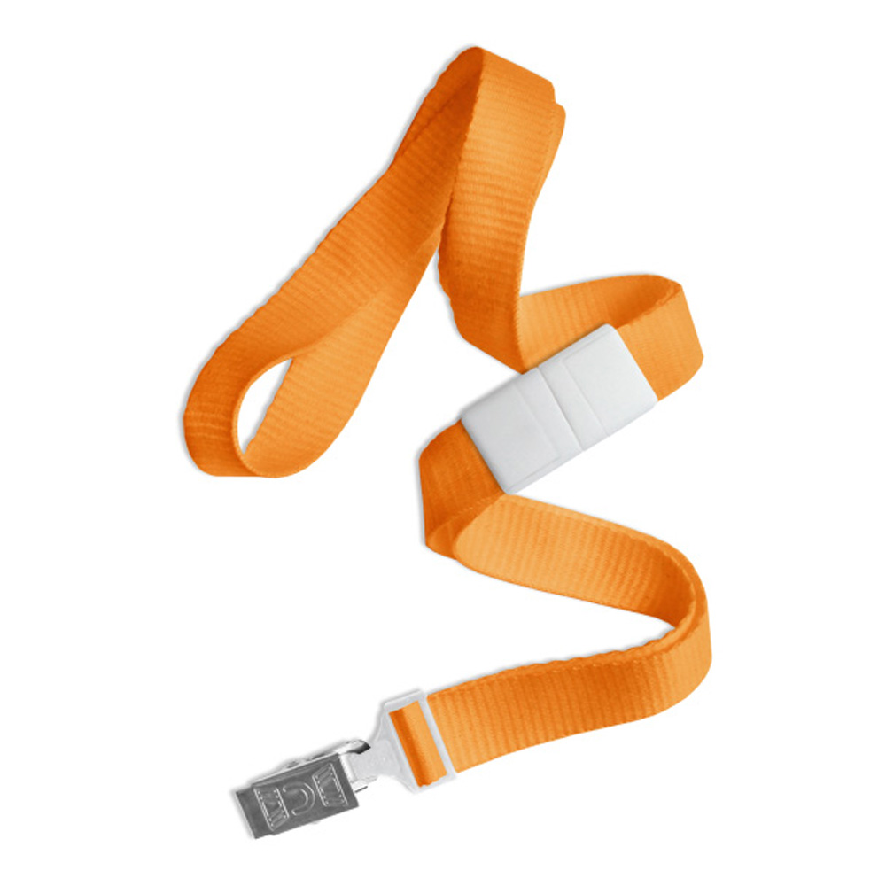 5/8'' Orange Flat Braid Lanyard with White Safety Breakaway & Bulldog Clip 
