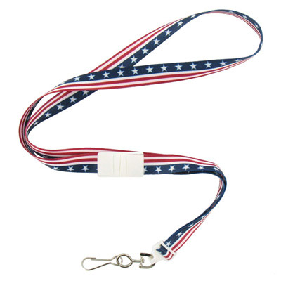 5/8'' Flat UltraWeave Stars & Stripes Patriotic Lanyard w/ Breakaway & Swivel Hook 