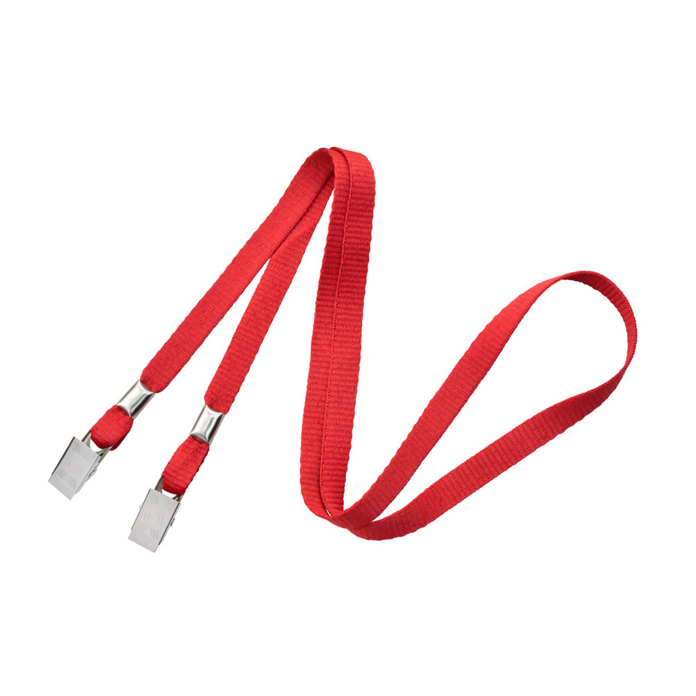 3/8'' Red Flat Opened-ended Lanyard w/ Two Bulldog Clips 