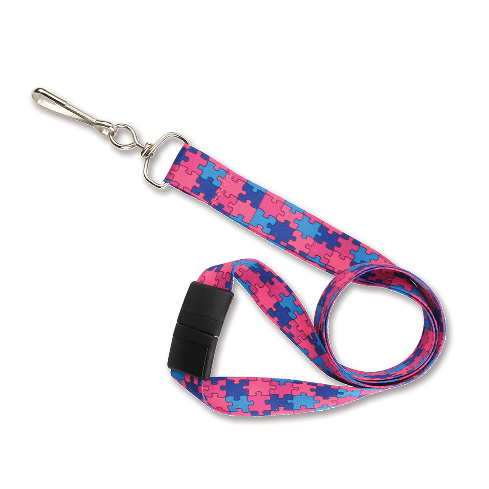 3/4'' Autism Awareness Lanyards in Pink/Blue/Navy Pattern w/ Breakaway & Swivel Hook 