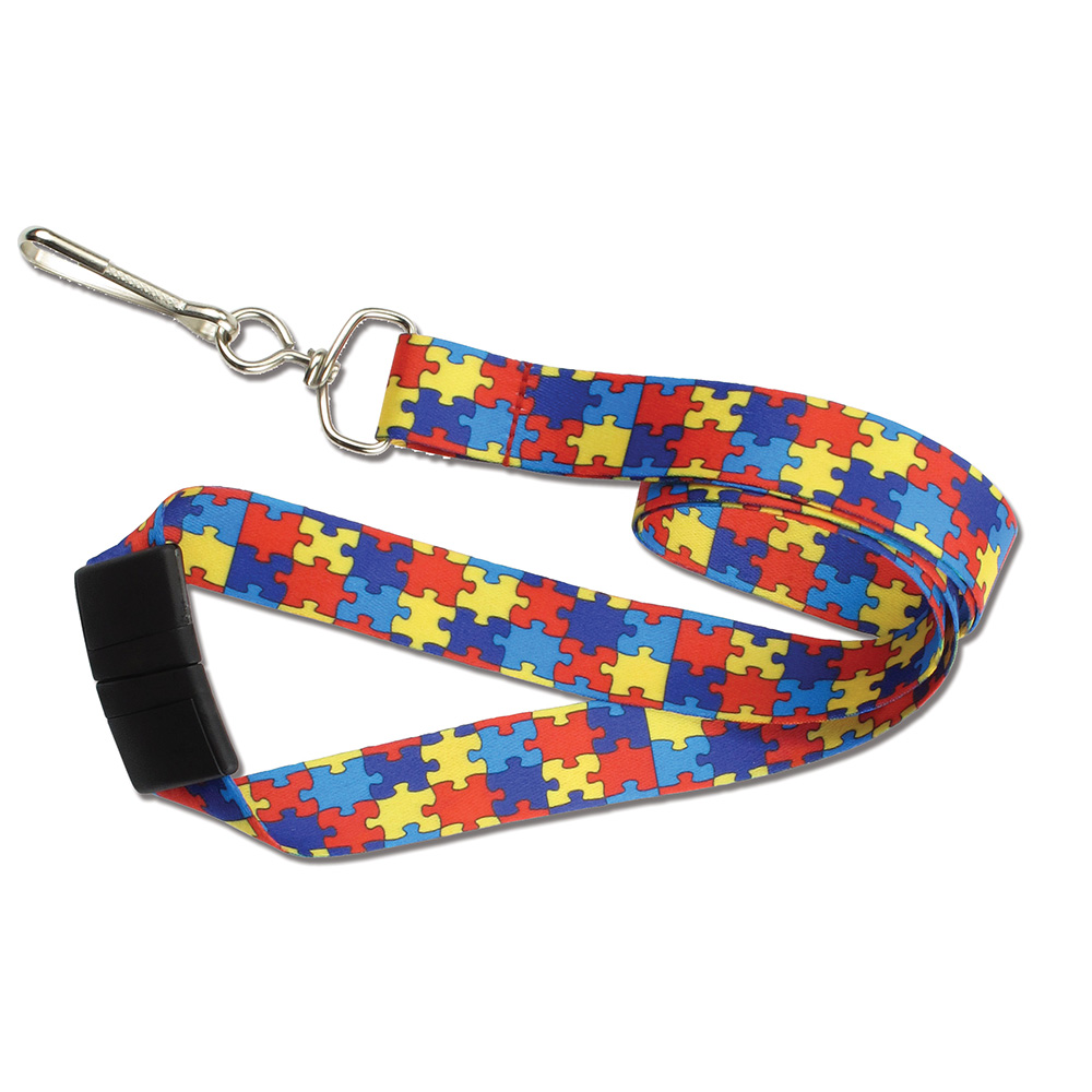 3/4'' Autism Awareness Lanyards in Red/Yellow/Blue Pattern w/  Breakaway & Swivel Hook 
