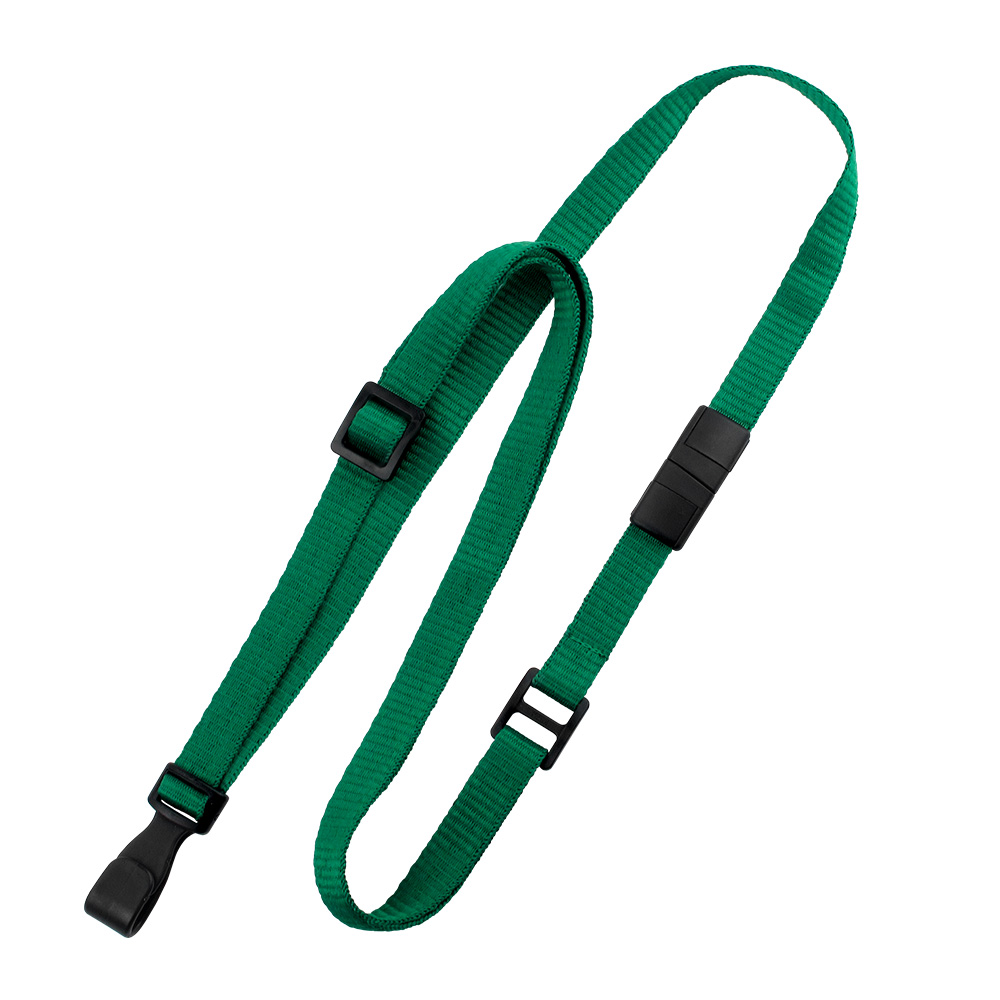 3/8'' Green Adjustable MicroWeave Lanyard w/ Safety Breakaway & No-twist Hook 