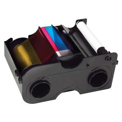 Fargo Half Panel YMCKO Full-color ribbon with resin black and clear overlay panel - 350 images. Compatible with: DTC1250e