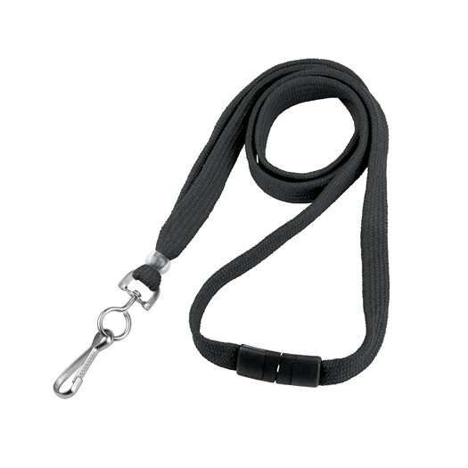 3/8" Black Flat Lanyard with Swivel-Hook - Breakaway 