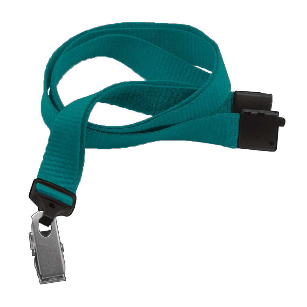5/8'' Teal Flat Braid Lanyard with Black Safety Breakaway & Bulldog Clip 