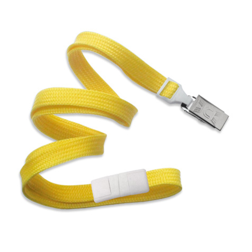3/8'' Yellow Flat Braid Lanyard with Safety Breakaway & Bulldog Clip - 100 per pack