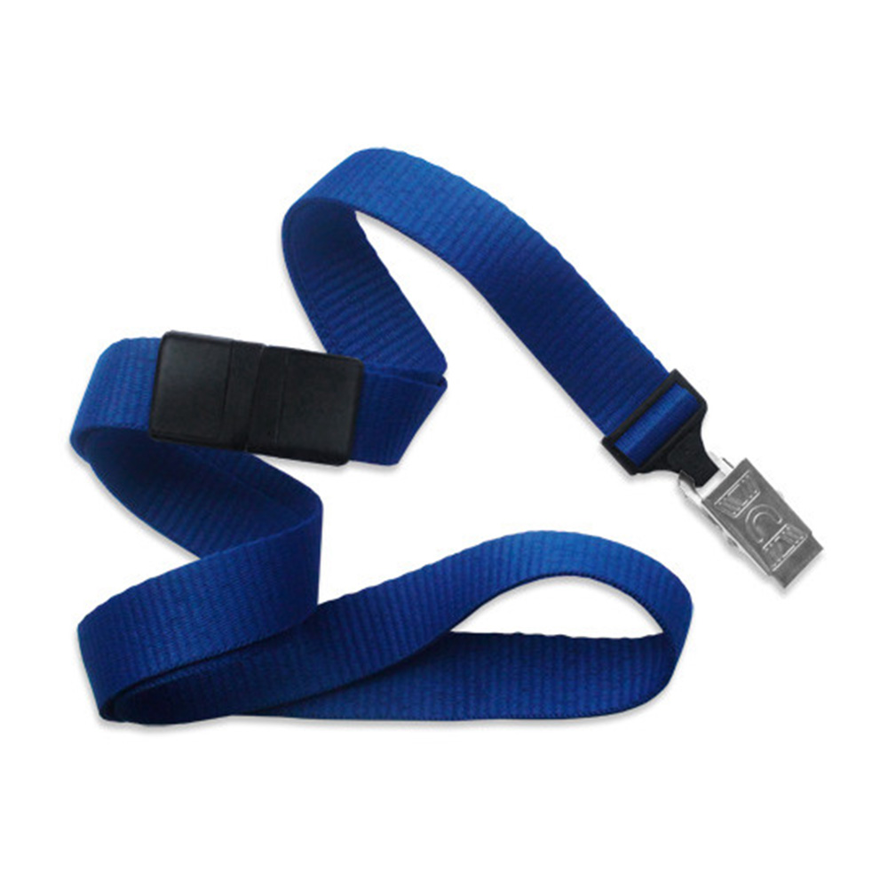 5/8'' Royal Blue Flat Braid Lanyard with Black Safety Breakaway & Bulldog Clip 