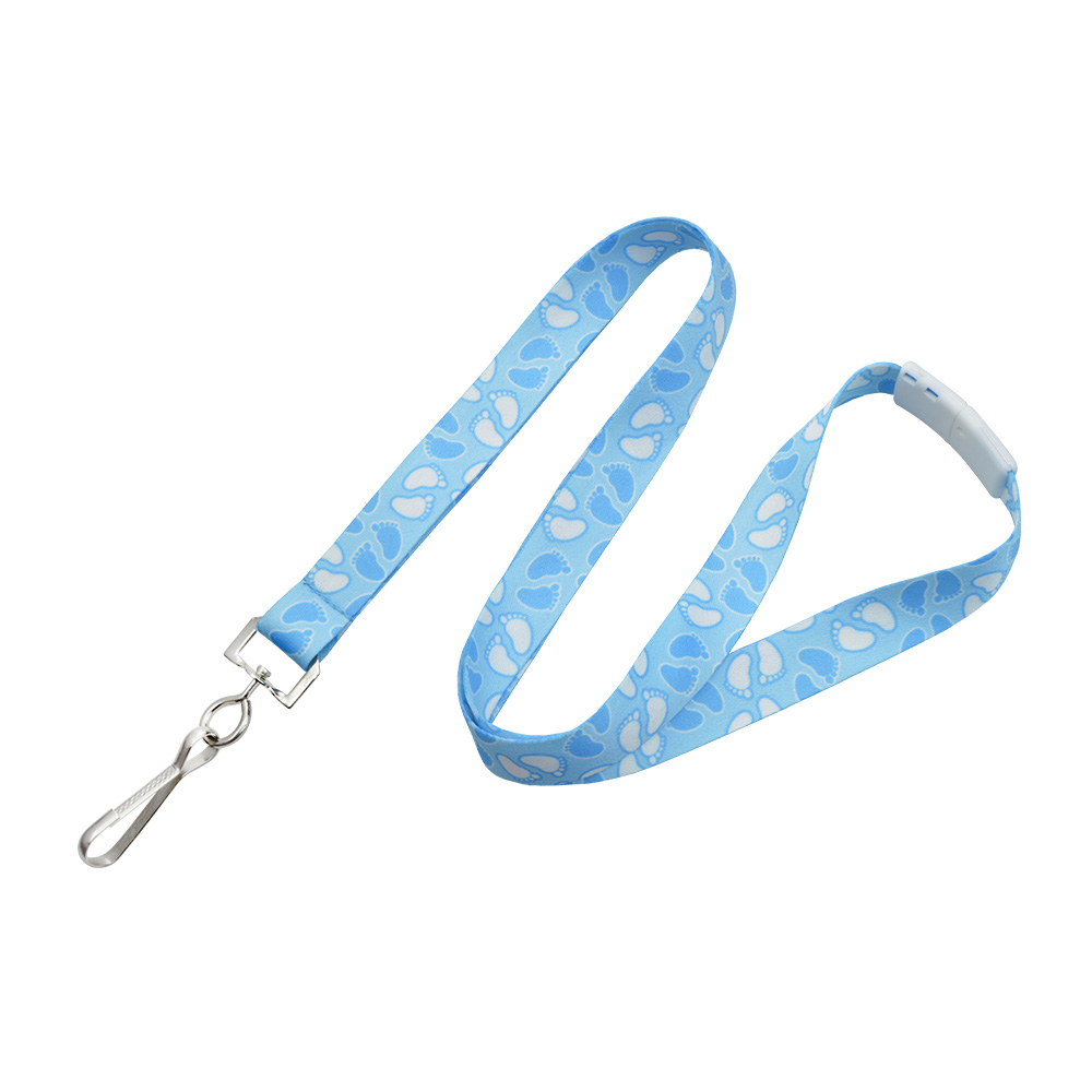 5/8'' Blue Baby Footprint Lanyard w/ Breakaway & Swivel Hook 