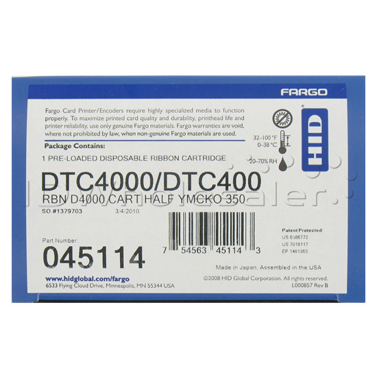 Fargo Half Panel YMCKO Color Ribbon - 45114