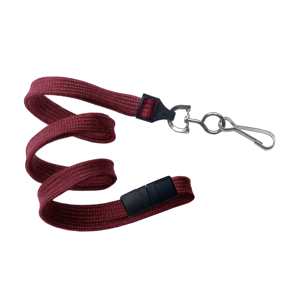 3/8'' Maroon Flat Braid Lanyard with Black Safety Breakaway & Swivel Hook 