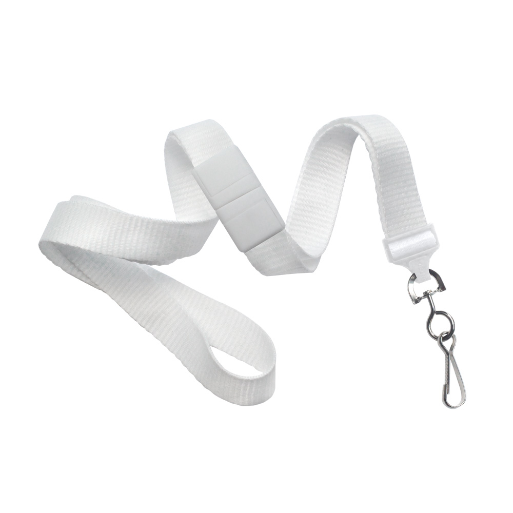 5/8'' White Flat Braid Lanyard with White Safety Breakaway & Swivel Hook 