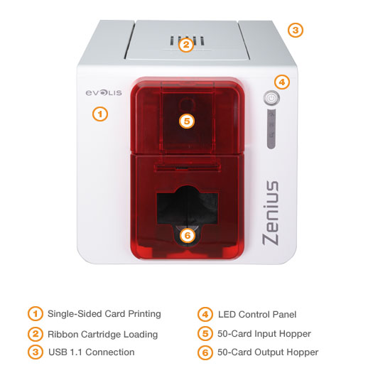 Evolis Zenius Expert ID Card Printer Single-Sided with Contactless Encoding - Fire Red